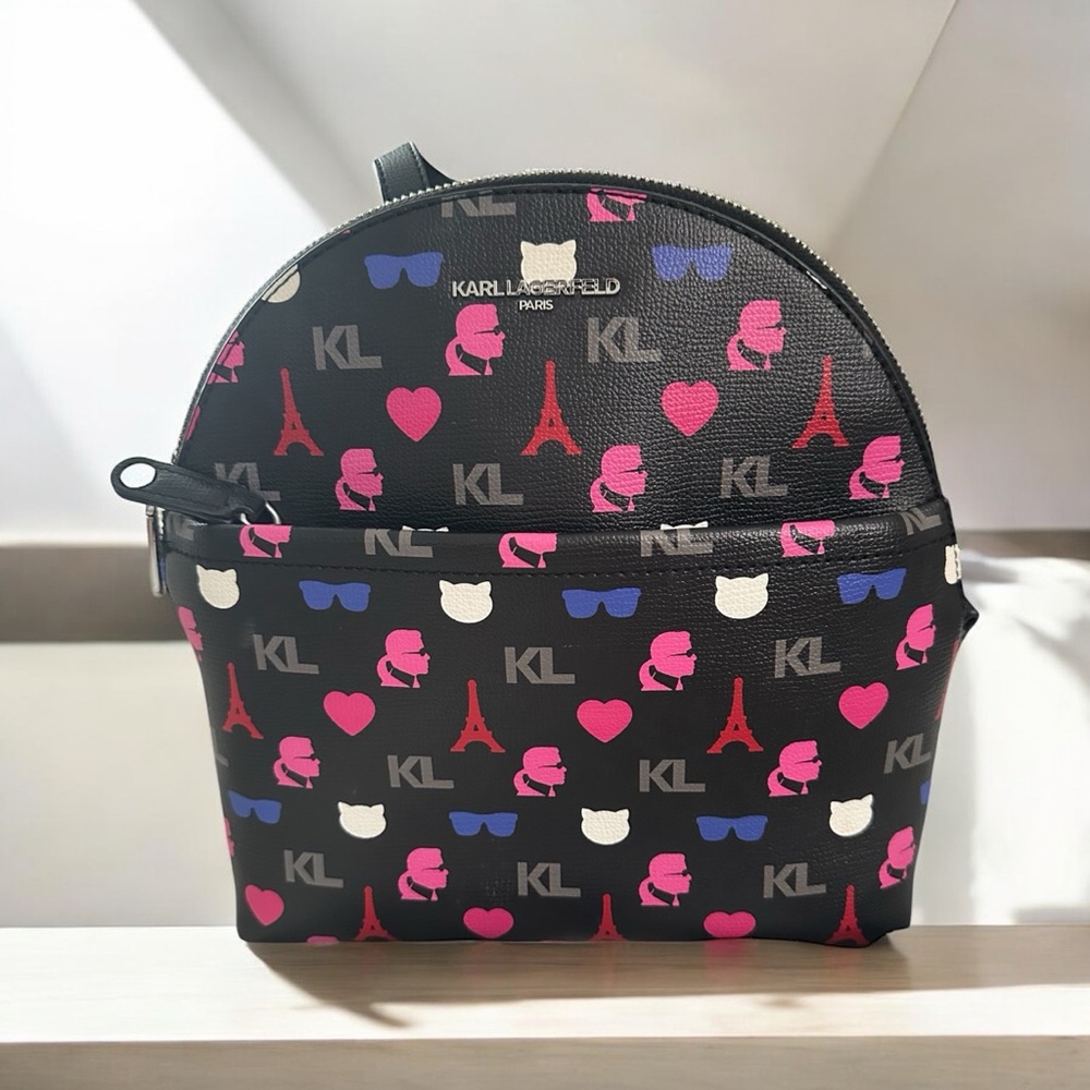 Karl Lagerfeld Paris Maybelle Backpack Bag With Signature Heart Print Black